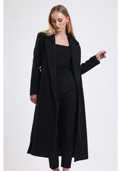 Yırtmaç Detaylı Kuşaklı Uzun Kaşe Kaban | KBN34637 modelleri