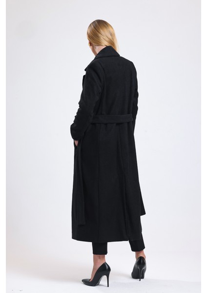 Yırtmaç Detaylı Kuşaklı Uzun Kaşe Kaban | KBN34637 indirimleri