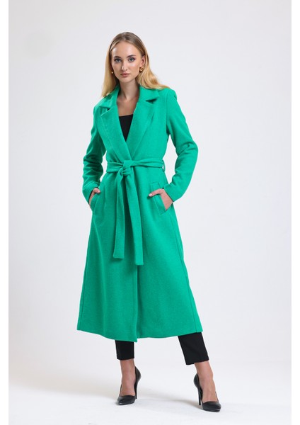 Yırtmaç Detaylı Kuşaklı Uzun Kaşe Kaban | KBN34637 modelleri