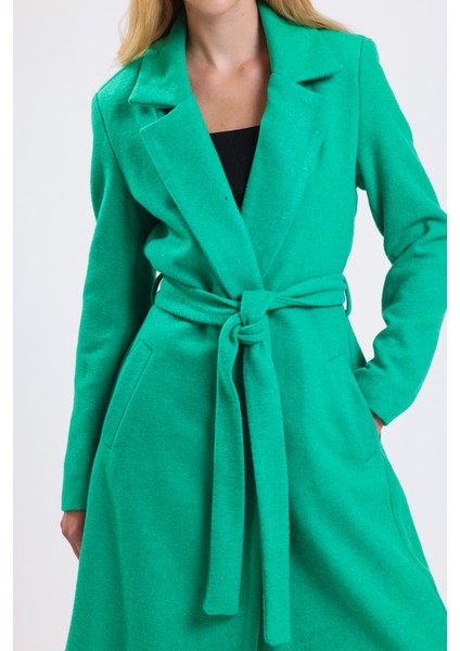 Yırtmaç Detaylı Kuşaklı Uzun Kaşe Kaban | KBN34637 fırsatları