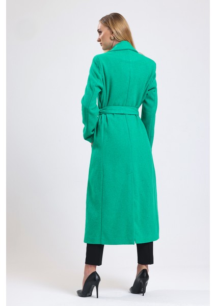 Yırtmaç Detaylı Kuşaklı Uzun Kaşe Kaban | KBN34637 indirimleri