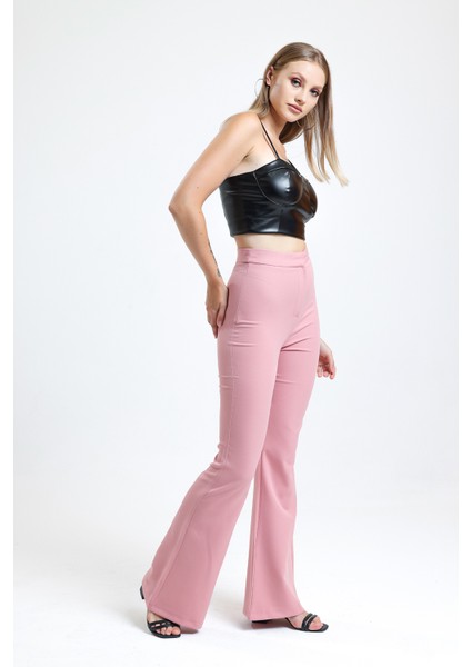 Ispanyol Paça Fermuarlı Cepli Hürrem Pantolon | PNT35010 Pudra fiyatları