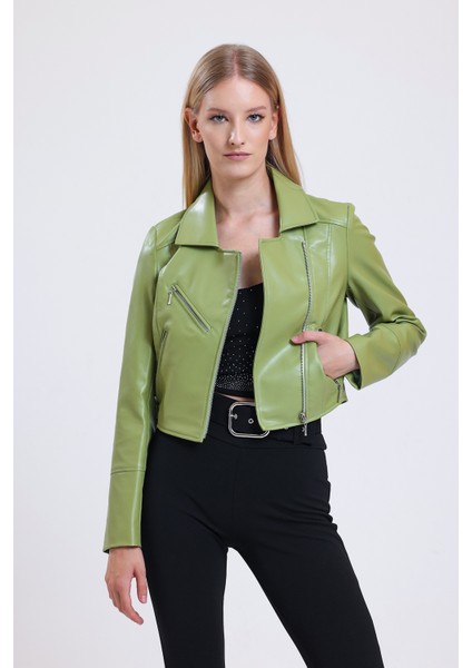 Fermuar Detaylı Sunı Deri Motorcu Montu | CKT34499 Olive fiyatları