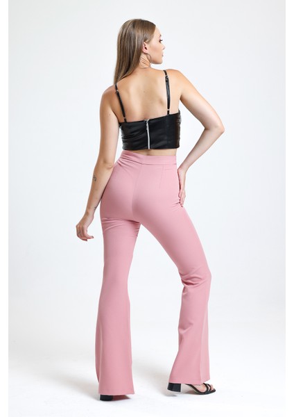 Ispanyol Paça Fermuarlı Cepli Hürrem Pantolon | PNT35010 Pudra indirimleri