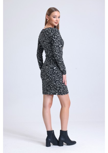 Uzun Kol Jakarlı Mini Elibise Elb35094 indirimleri