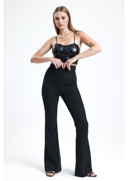 Ispanyol Paça Fermuarlı Cepli Hürrem Pantolon | PNT35010 Siyah fiyatları