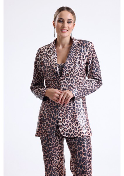 Ici Astarlı Leopar Desenli Abiye Pul Payet Ceket | CKT34264 Kzıl Leopar