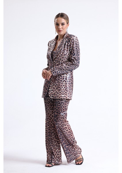 Ici Astarlı Leopar Desenli Abiye Pul Payet Ceket | CKT34264 Kzıl Leopar