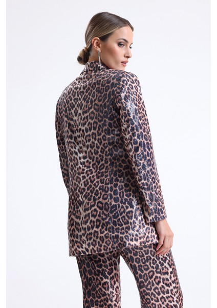 Ici Astarlı Leopar Desenli Abiye Pul Payet Ceket | CKT34264 Kzıl Leopar