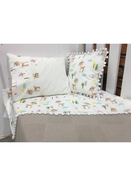 Buse Baby Home Busebabyhome Kahverengi , Çocuk Çok Amaçlı Poplin ,pikeli ve Ponponlu Nevresim Takımı 6'lı Set