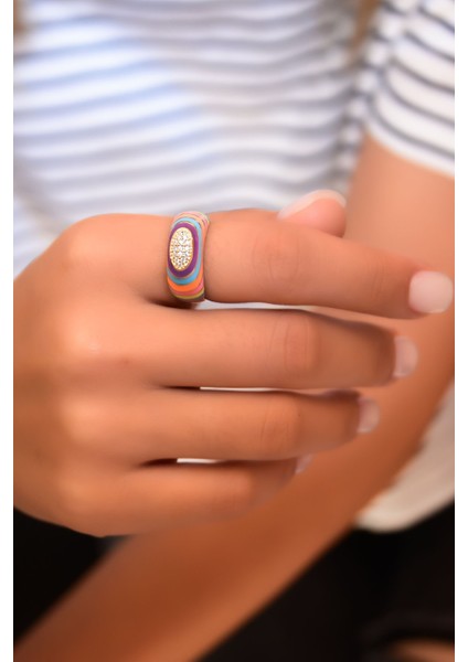 925 Ayar Gümüş Yüzük Altın Kaplama Renkli Mineli Ayarlanabilir Taşlı Yüzük fiyatları