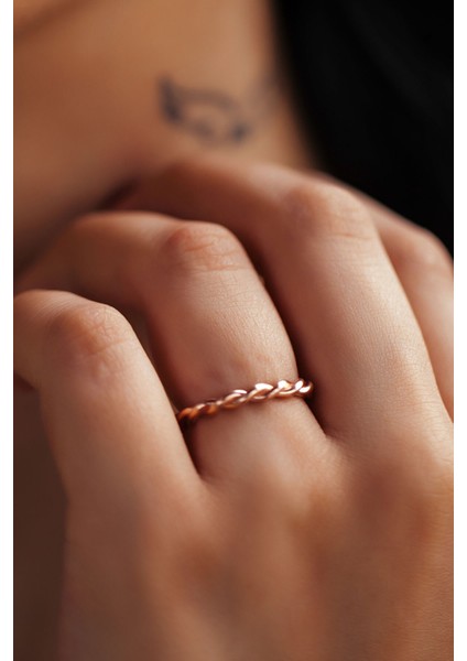 925 Ayar Rose Altın Kaplama Ayarlanabilir Gümüş Burgu Yüzük
