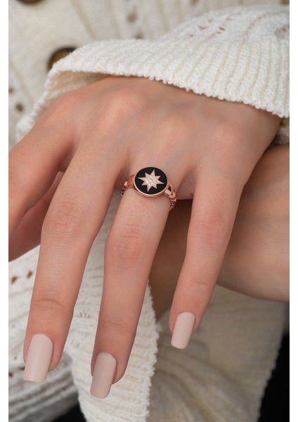 Lazer Mineli Nano Zirkon Taşlı Rose Gald Kaplama 925 Ayar Gümüş Yüzük