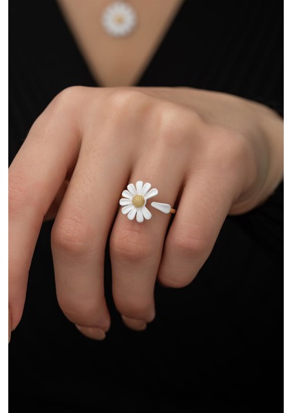 925 Ayar Altın Kaplama Gümüş Papatya Yüzük