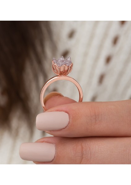 925 Ayar Gümüş Rose Kaplama Ayarlanabilir Beyaz Lotus Çiçeği Yüzük modelleri