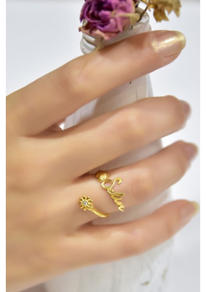 925 Ayar Gümüş Yüzük Gold Kaplama Ayarlanabilir Güneş, Kalp Isimli Yüzük modelleri