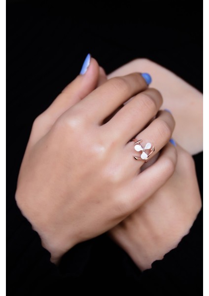 925 Ayar Gümüş Yüzük Rose Kaplama Ayarlanabilir Çapa Yüzük