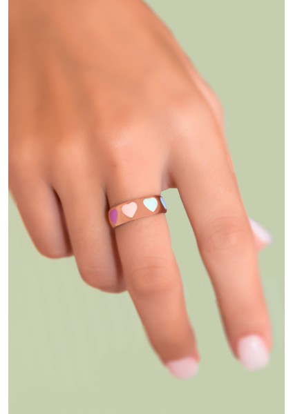 925 Ayar Gümüş Yüzük Rose Kaplama Mineli Kalp Ayarlanabilir Bombeli Yüzük fiyatları