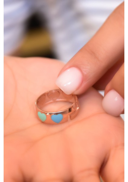 925 Ayar Gümüş Yüzük Rose Kaplama Mineli Kalp Ayarlanabilir Bombeli Yüzük modelleri