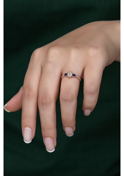 Gümüş Prenses Yüzük Renkli Taşlı Ayarlanabilir Ölçü. Rose Gold Kaplama 925 Ayar Gümüş Yüzük