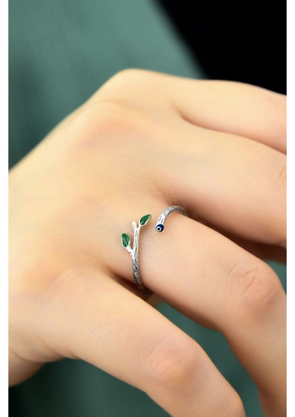 925 Ayar Gümüş Yüzük Rodyum Kaplama Mineli Dal Yüzük fiyatları