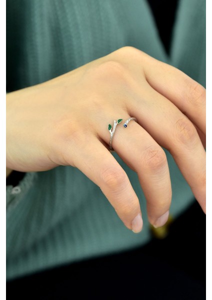 925 Ayar Gümüş Yüzük Rodyum Kaplama Mineli Dal Yüzük modelleri