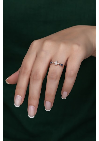 Gümüş Prenses Yüzük Renkli Taşlı Ayarlanabilir Ölçü. Rose Gold Kaplama 925 Ayar Gümüş Yüzük