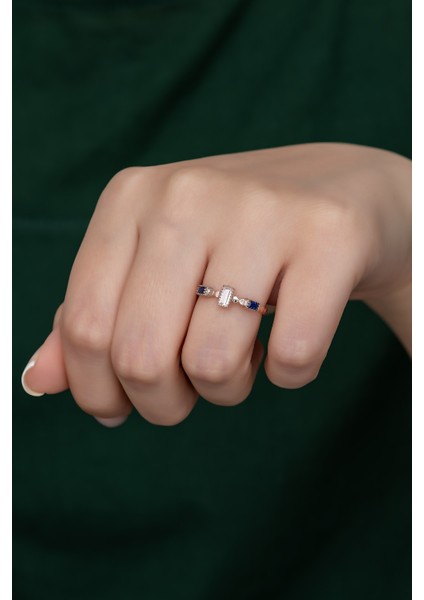 Gümüş Prenses Yüzük Renkli Taşlı Ayarlanabilir Ölçü. Rose Gold Kaplama 925 Ayar Gümüş Yüzük fırsatları