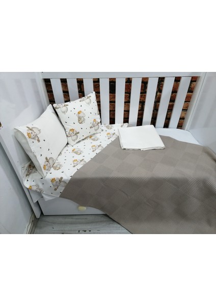 Buse Baby Home Kahverengi , Çocuk Çok Amaçlı Poplin ,pikeli ve Ponponsuz Nevresim Takımı 6'lı Set