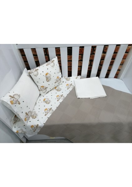 Buse Baby Home Kahverengi , Çocuk Çok Amaçlı Poplin ,pikeli ve Ponponsuz Nevresim Takımı 6'lı Set