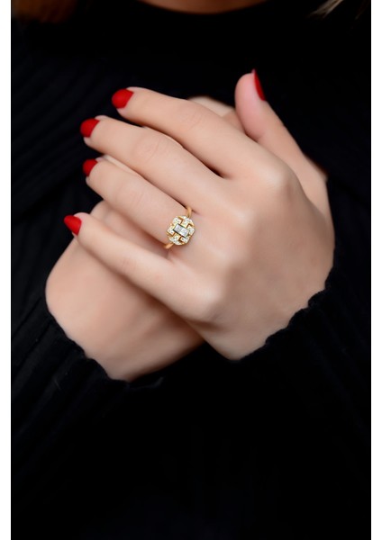 925 Ayar Gümüş Yüzük Gold Kaplama Baget Taşlı Ayarlanabilir Yüzük fiyatları