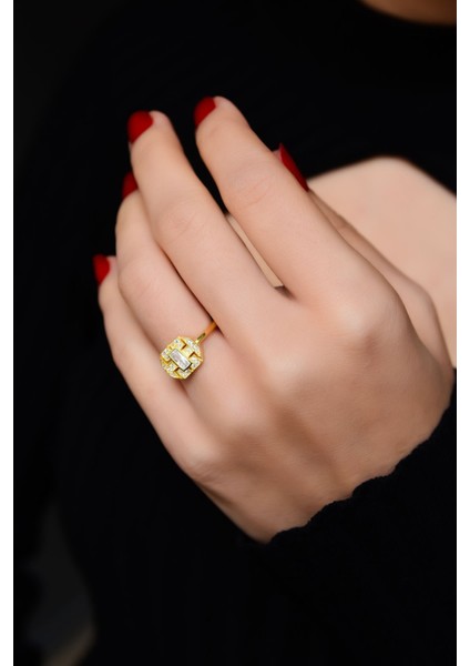 925 Ayar Gümüş Yüzük Gold Kaplama Baget Taşlı Ayarlanabilir Yüzük indirimleri