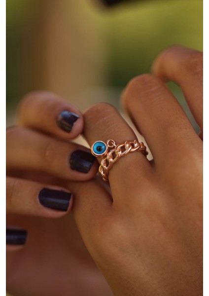 925 Ayar Nazar Boncuklu Ayarlanabilir Gümüş Yüzük