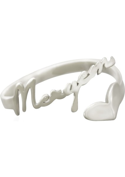 925 Ayar Gümüş Yüzük Rodyum Kaplama Ayarlanabilir Isimli Kalp Yüzük