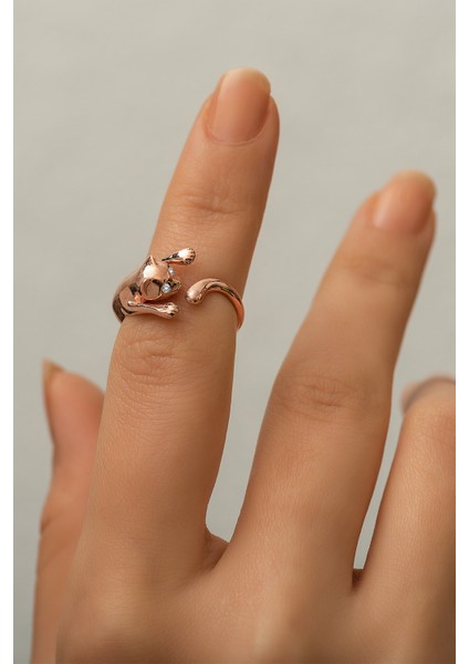 925 Ayar Gümüş Yüzük Rose Kaplama Zirkon Taş Gözlü Kedi Yüzük fiyatları