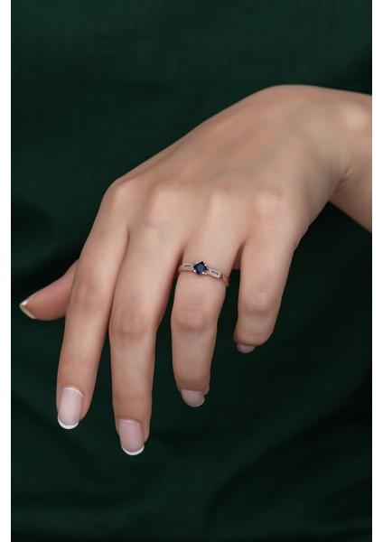 Gümüş Prenses Yüzük Renkli Taşlı Ayarlanabilir Ölçü. Rose Gold Kaplama 925 Ayar Gümüş Yüzük