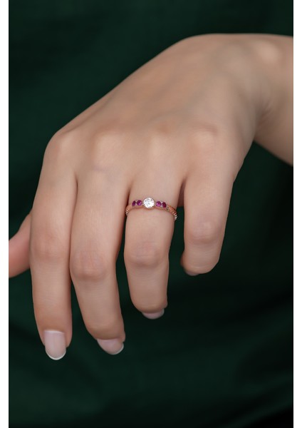 Gümüş Prenses Yüzük Renkli Taşlı Ayarlanabilir Ölçü. Rose Gold Kaplama 925 Ayar Gümüş Yüzük
