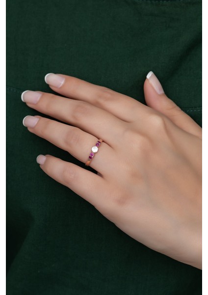Gümüş Prenses Yüzük Renkli Taşlı Ayarlanabilir Ölçü. Rose Gold Kaplama 925 Ayar Gümüş Yüzük
