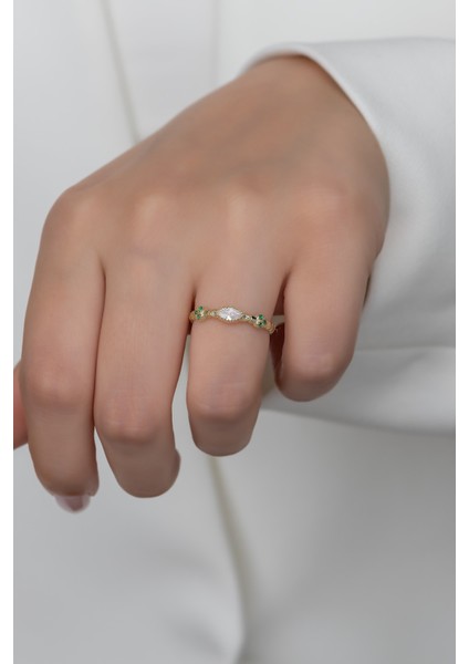 Gümüş Prenses Yüzük Renkli Taşlı Ayarlanabilir Ölçü. Altın Kaplama 925 Ayar Gümüş Yüzük