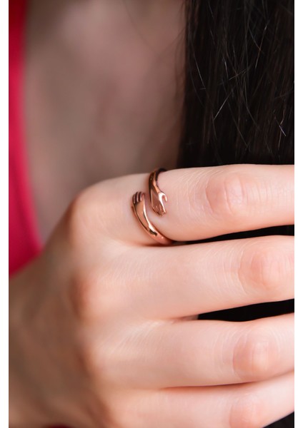 925 Ayar Gümüş Yüzük Rose Kaplama El Figürlü Kadın Ayarlanabilir Yüzük fiyatları