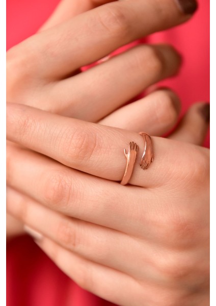 925 Ayar Gümüş Yüzük Rose Kaplama El Figürlü Kadın Ayarlanabilir Yüzük modelleri