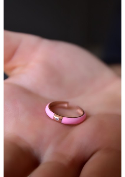 925 Ayar Gümüş Yüzük Gold Kaplama Ayarlanabilir Zirkon Tektaş Pembe Mineli Yüzük fiyatları