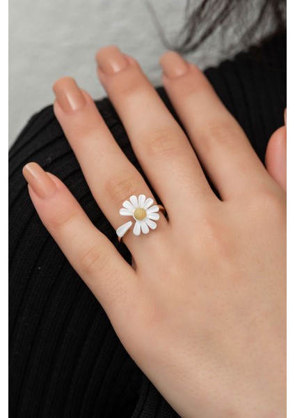 925 Ayar Altın Kaplama Gümüş Papatya Yüzük fiyatları