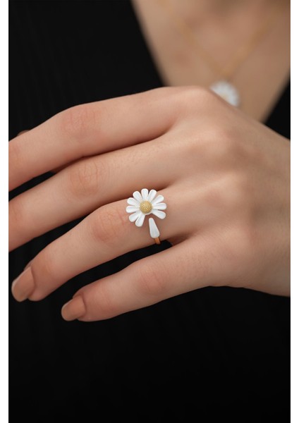 925 Ayar Altın Kaplama Gümüş Papatya Yüzük modelleri