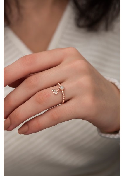 925 Ayar Gümüş Yüzük Rose Altın Kaplama Ay Taşlı Fil Motifli Kadın Yüzüğü fiyatları