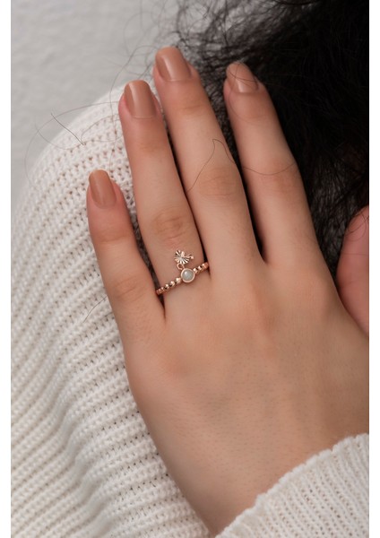 925 Ayar Gümüş Yüzük Rose Altın Kaplama Ay Taşlı Fil Motifli Kadın Yüzüğü modelleri