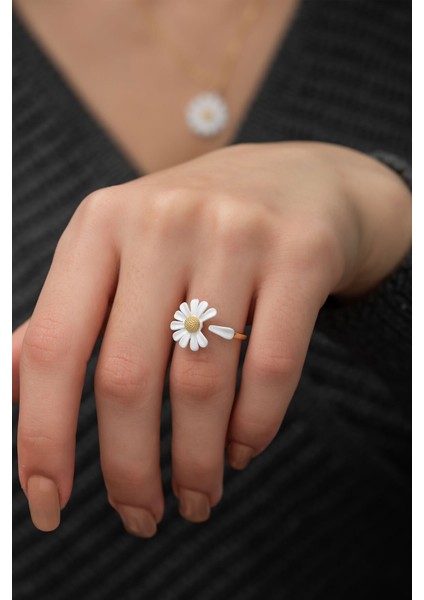 925 Ayar Gümüş Yüzük Nano Mineli Papatya Yüzük Altın Kaplama fiyatları