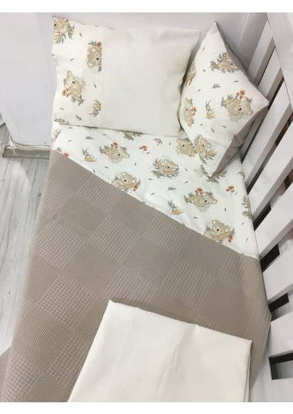 Buse Baby Home Kahverengi , Çocuk Çok Amaçlı Poplin ,pikeli ve Ponponsuz Nevresim Takımı 6'lı Set