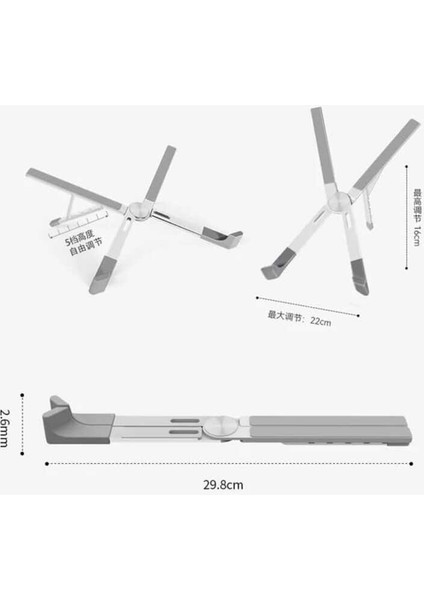 5 Kademeli Yükseklik Ayarlı Katlanabilir Masaüstü Alüminyum Telefon, Tablet ve Laptop Standı