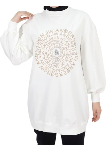 71143 2 Ip Kumaş Nakış Yazı Ve Taş Detaylı Sweatshirt